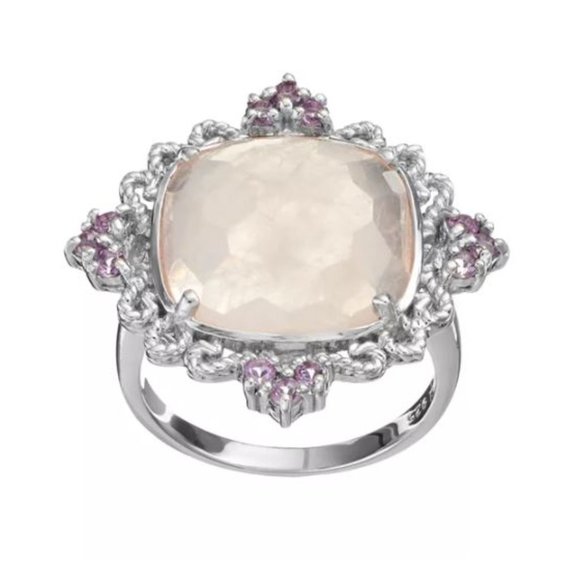 💍Huge Stone Rose Quartz & Amethyst Silver Ring - Picture 2 of 7